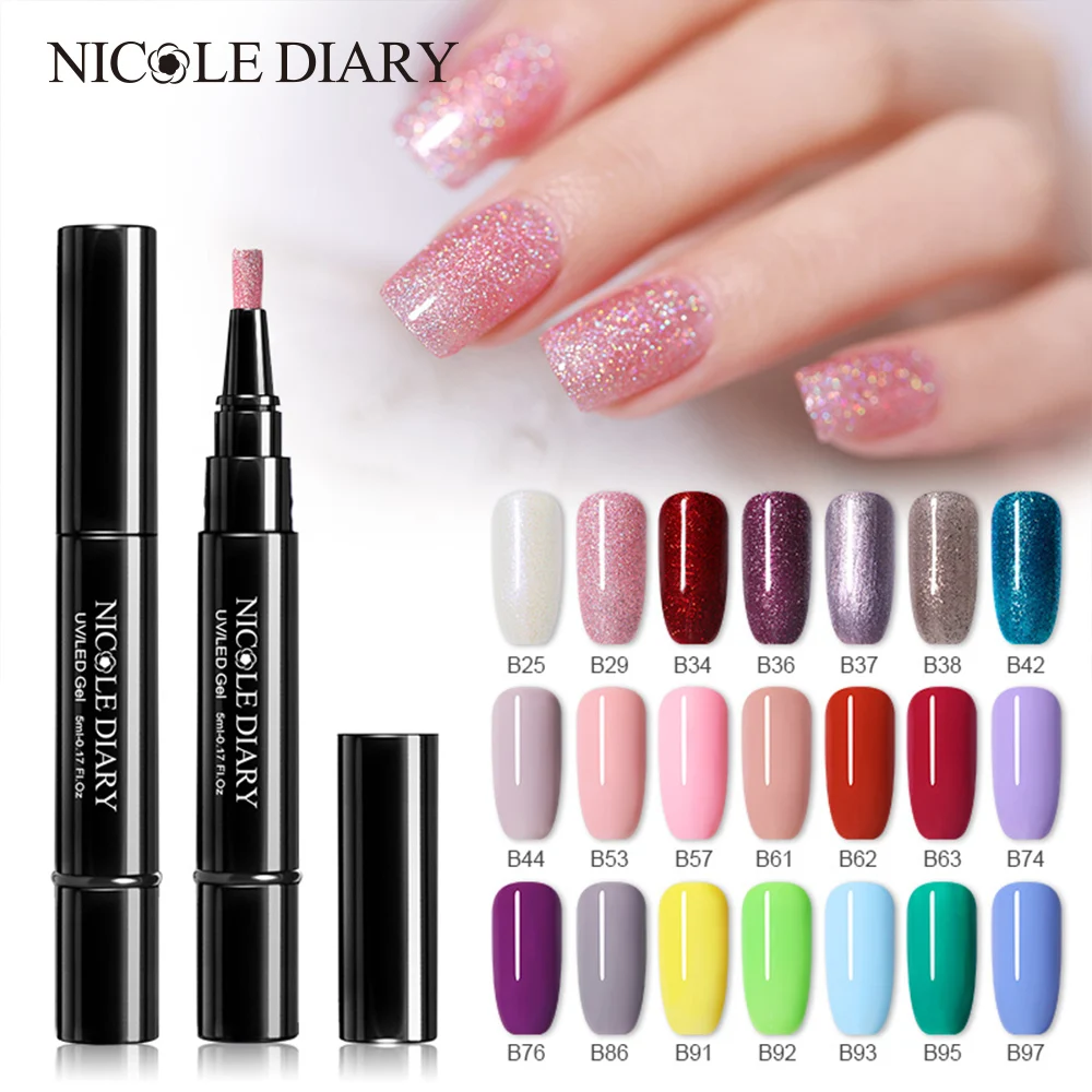 NICOLE DIARY одношаговый Гель лак для ногтей ручка с блестками 3 в 1 Цветной гибридный