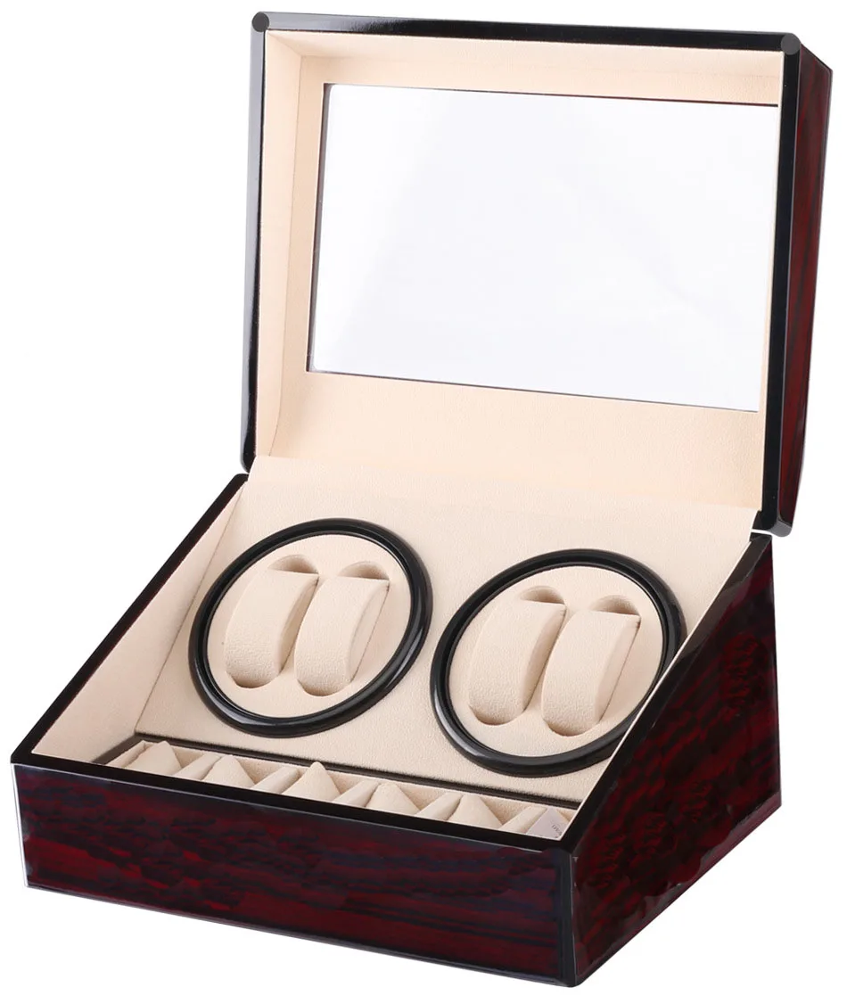 Автоматическая коробка для намотки часов глянцевая деревянная бархатная |