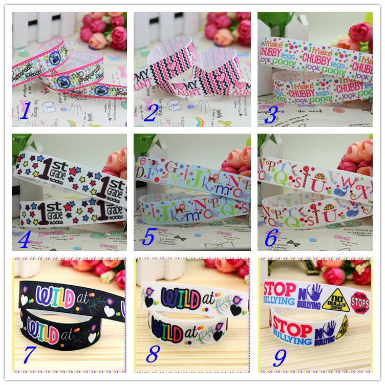7/8'' Free shipping letter bullying wild printed grosgrain ribbon hairbow headwear party decoration diy wholesale OEM 22mm D383 | Дом и