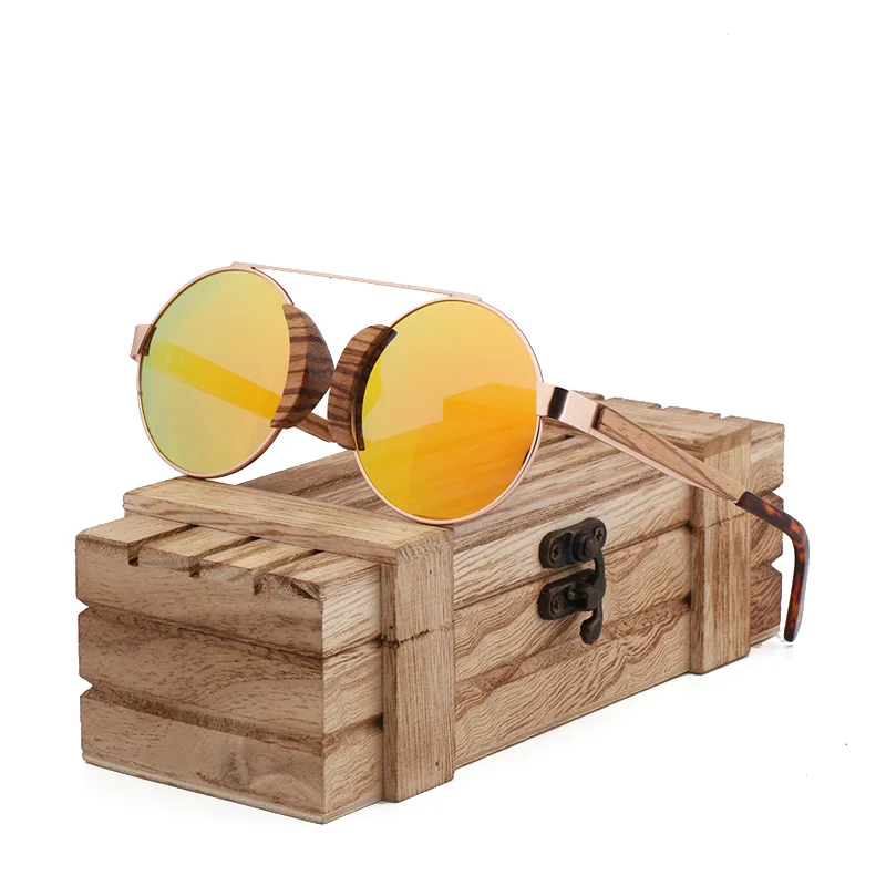

Fashion Round Lady Sunglasses High Quality Travel Men and women Polarized Sunglasses Handmade Bamboo Wood Glasses with Box
