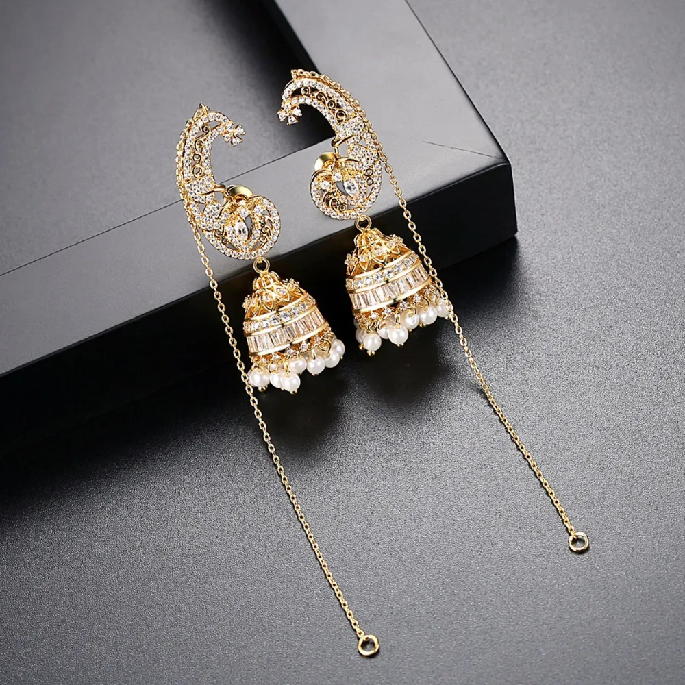 LosoDo женские серьги из Индии bahubali Jhumki искусственный жемчуг большой золотой циркон