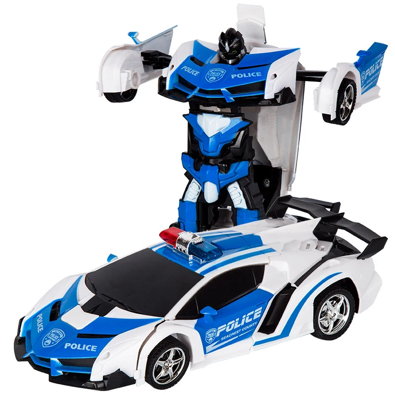 blue and white Новинка, 5 цветов, 2 в 1, беспроводной пульт дистанционного управления, радиоуправляемый робот-деформация, одна кнопка, трансформация, Спортивная модель автомобиля, игрушка, детский подарок - Цвет: blue and white