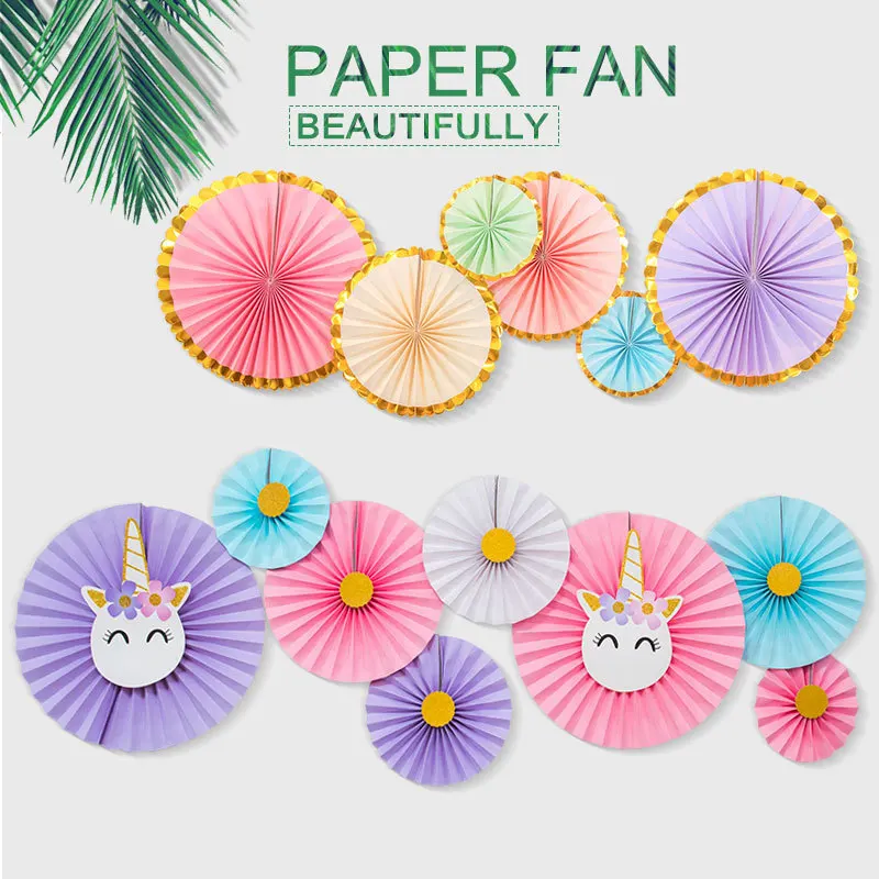 Hot Sale 6pcs/8pcs/set Mixed Size Color Kids Favor Set Hanging Paper Fan For Birthday Wedding Party Decoration | Дом и сад
