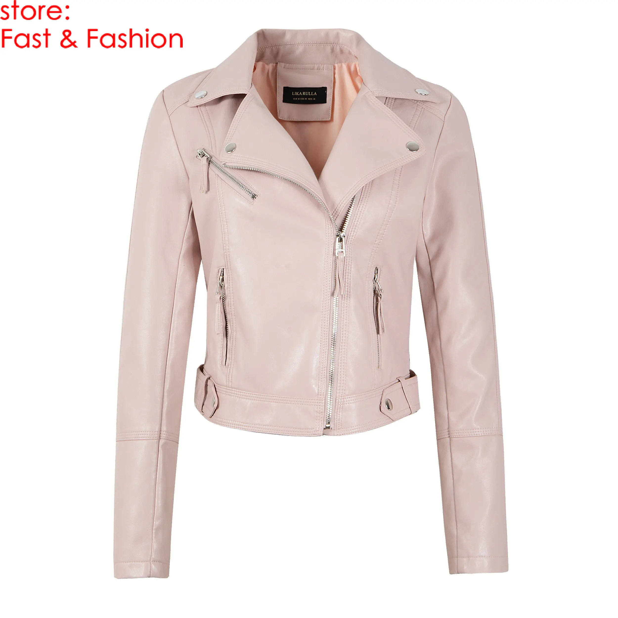 8716 Pink Новинка, женские уличные Осенние Зимние Куртки из искусственной кожи, женские мотоциклетные Байкерские Куртки из искусственной кожи с длинным рукавом, верхняя одежда, пальто винно-красного цвета - Цвет: 8716 Pink