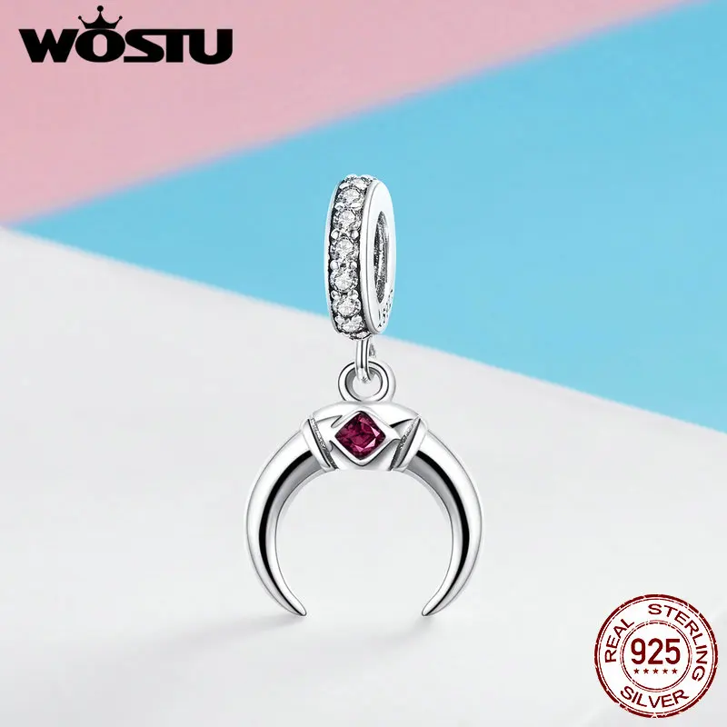 WOSTU, 925 пробы, серебряный, Фиолетовый Кристалл, пышная луна, талисманы, подходит для браслета и ожерелья, подвеска, милые нежные ювелирные изделия, подарок, FIC974