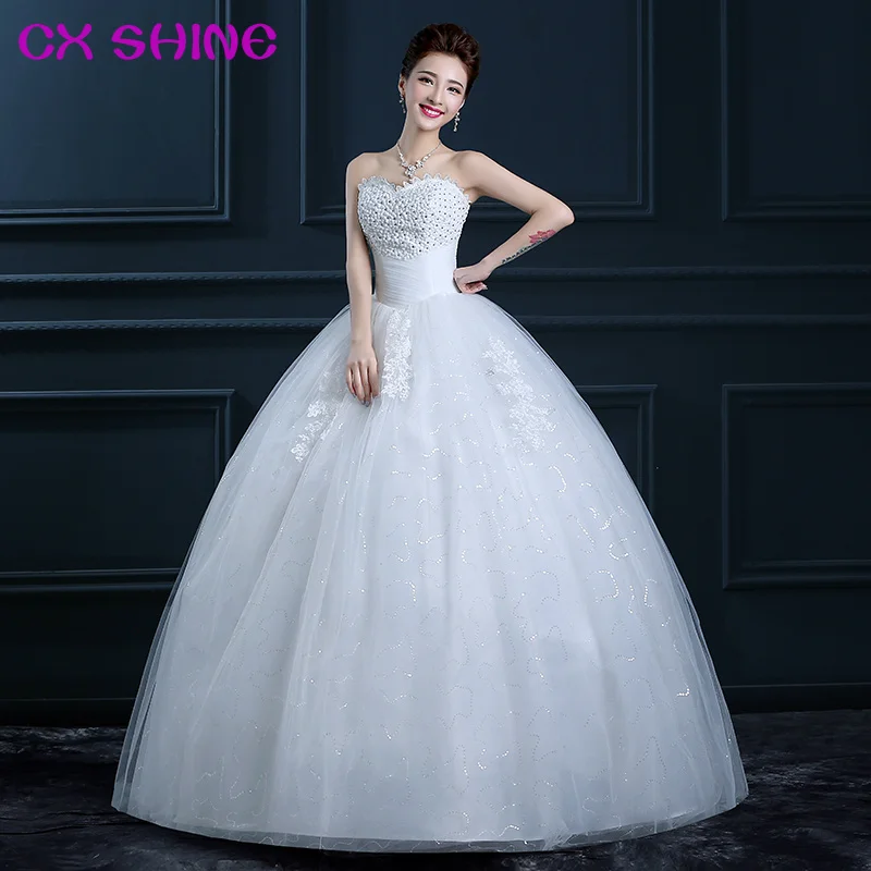 CX блеск Simple без бретелек Кружева Цветы свадебное платье невесты бальный наряд BODA