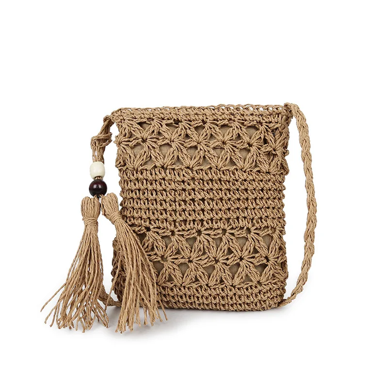 

New Handmade Tassel Straw Bag Summer Leisure Vacation Knitting Rattan Bag Women Party Mini Shoulder Bag Messenger Bag