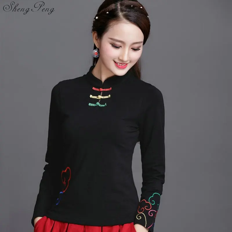 Cheongsam Топ Традиционный китайский костюм для женщин рубашка с длинными рукавами