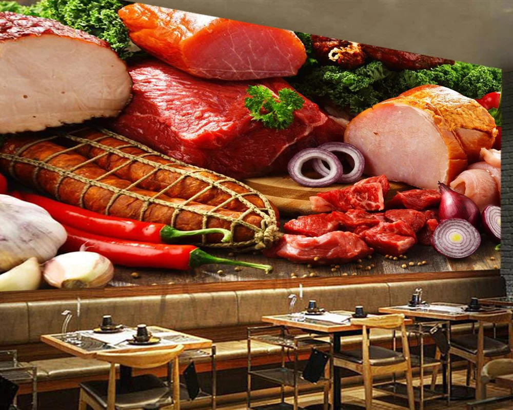 3d обои для мяса ветчины и колбасы Настенные гостиной кухни магазина ресторана