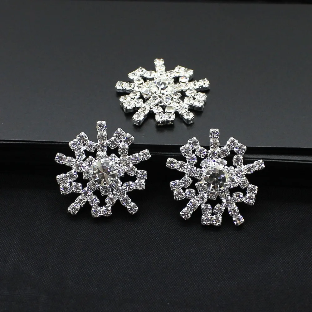 

20Pcs 21mm snowflake Rhinestone button Wedding Embellishment Flatback Buttons