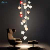 modern ice cubes crystal staircase pendant lights dining room art deco living room villa revolving hanging glass lamps fixtures