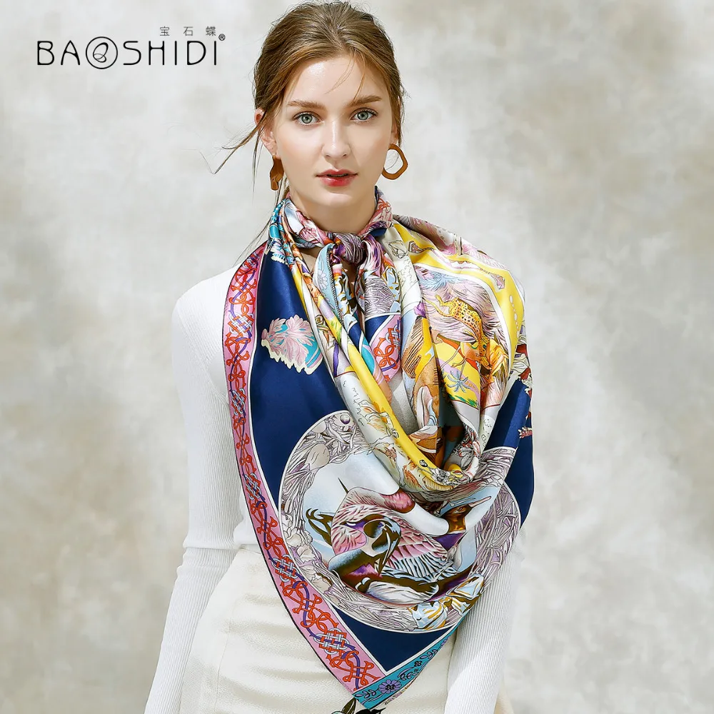 Женский шарф из 100% шелка [BAOSHIDI] зимний толстый на 16 момме 132*132|silk women scarf|pure silk shawlsbrand