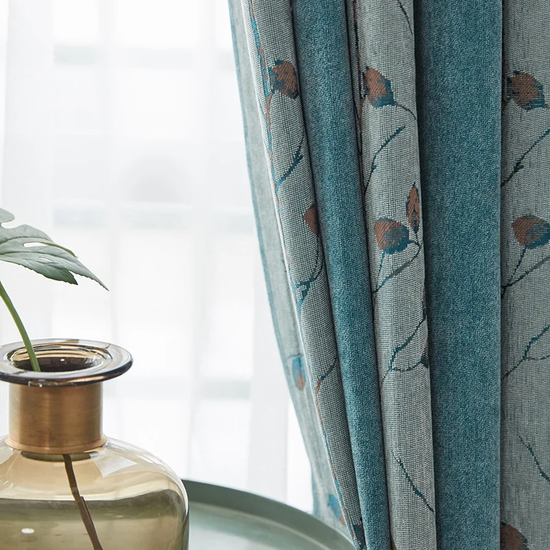 Современные Простые листья затенены синели жаккардовые шторы для гостиной