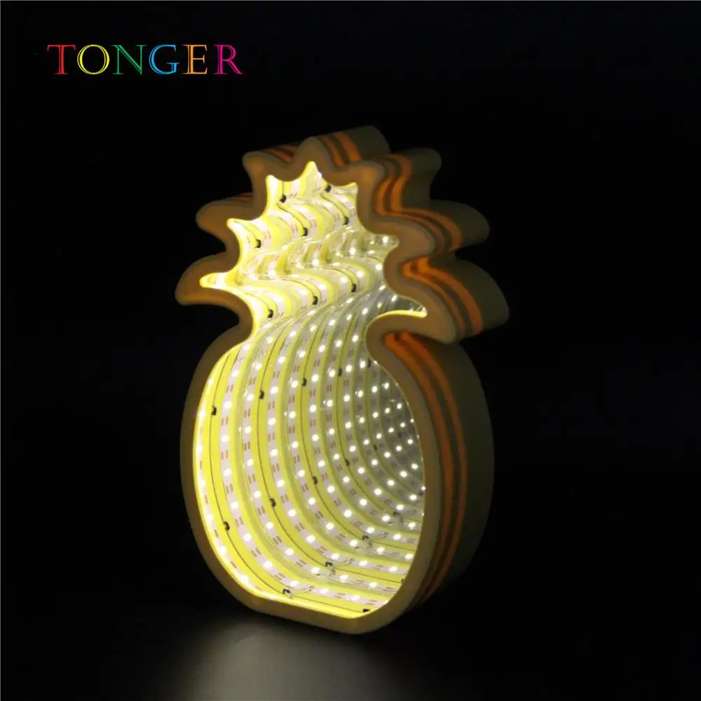 TONGER 3D креативная Новинка Ананасовый тоннель огни бесконечное зеркало светодиодный ночник милый фруктовый стиль ночные светильники для дома - Испускаемый цвет: Тёплый белый