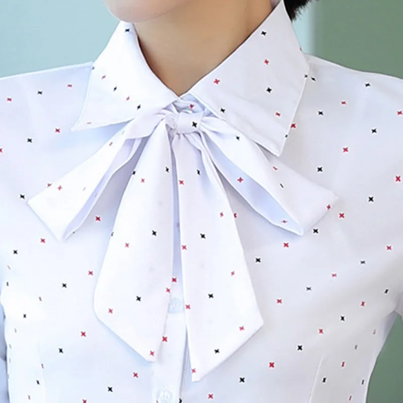 

Female Shirt Spring Fashion Slim Bow Turn-down Collar Office Lady Long Sleeve Blouse Wild Professional Print Women Tops