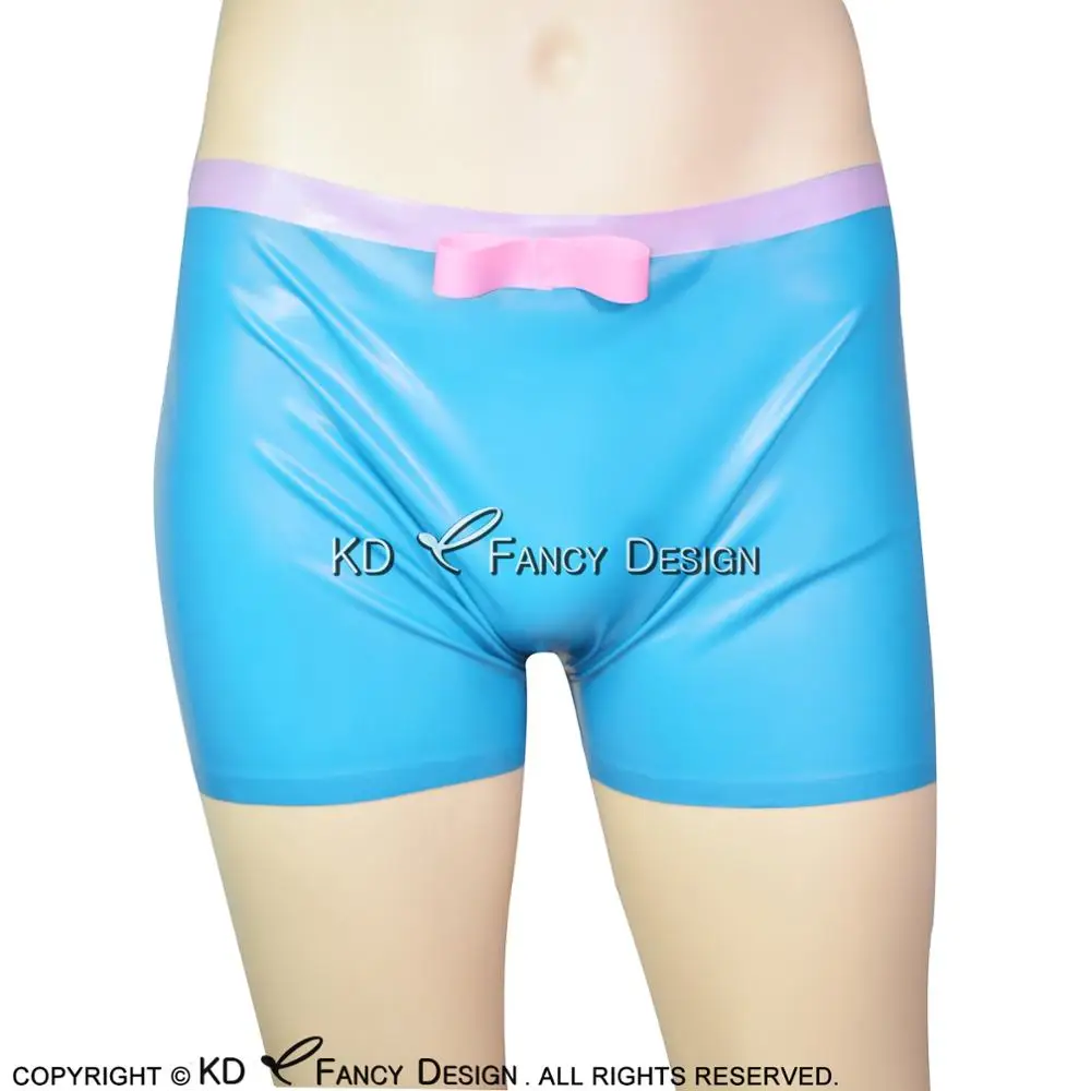 

Lake Blue And Pink Sexy Latex Briefs With Bows Rubber Panties Shorts Underpants Underwear DK-0127
