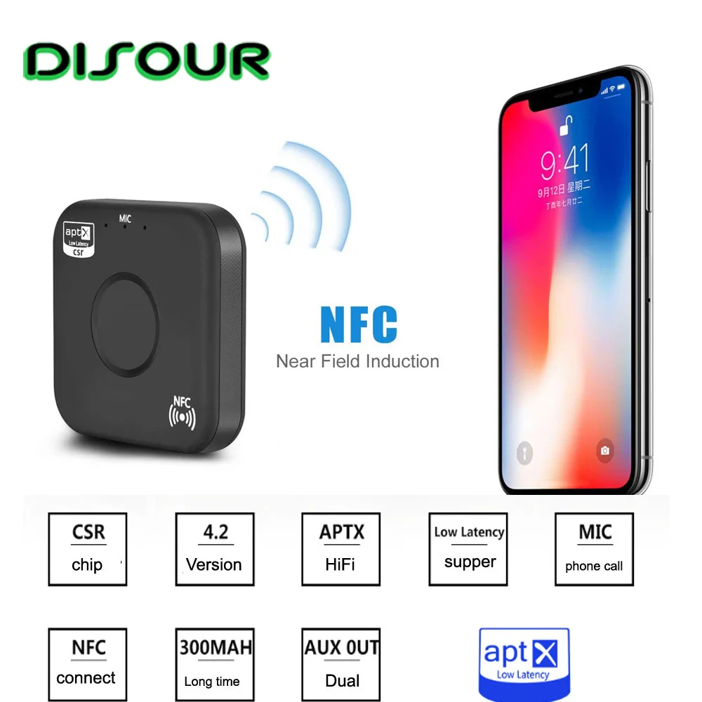 DISOUR CSR NFC Bluetooth приемник V4.2 3,5 мм разъем Bluetooth адаптер APTX HIFI стерео музыка беспроводной адаптер приемник для автомобиля Комплект