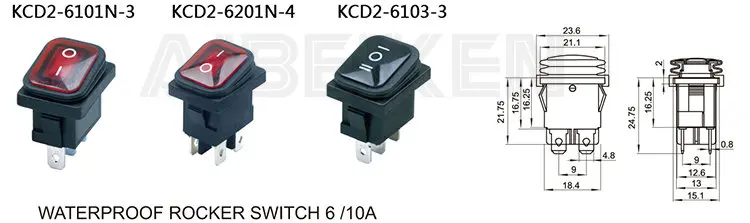 4-контактный IP65 ВКЛ-ВЫКЛ 6А/125 в 10А/250В KCD2-6201N-4 переключатель качалка 2-позиционный