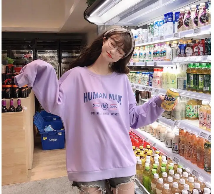 Осенняя Толстовка Femme корейский стиль Ulzzang Harajuku тонкие свободные толстовки женские повседневные Пуловеры с длинными рукавами толстовки Топы