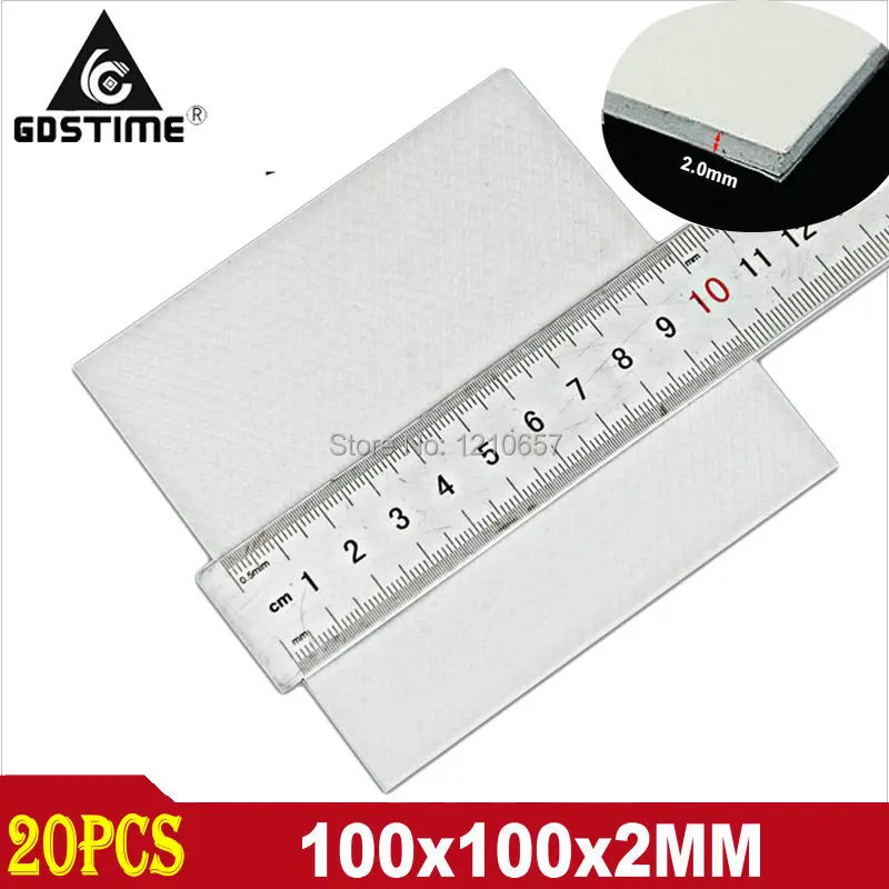 

20 шт./лот Gdstime 100x100x2 мм термопрокладка для процессора Радиатор Охлаждающие проводящие силиконовые прокладки 2 мм для радиатора GPU Northbridge