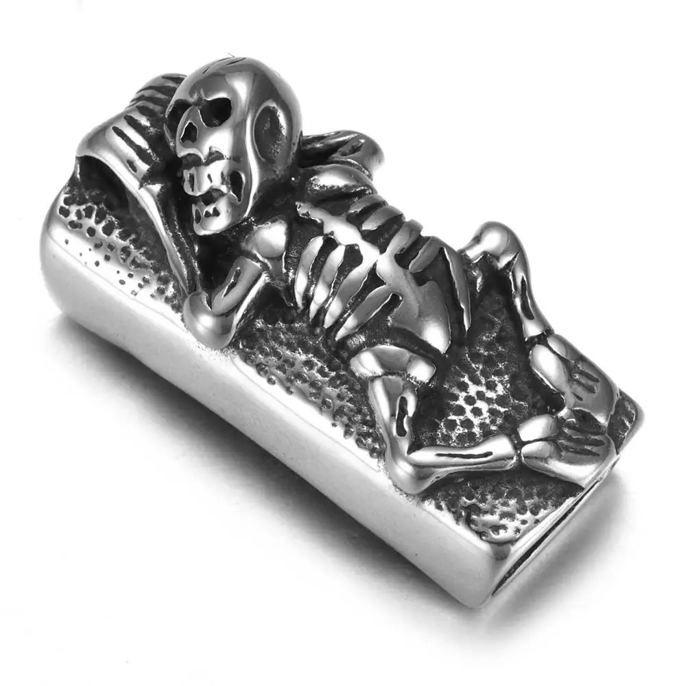 Skull 5 Ползунок из нержавеющей стали, бусины прямоугольной формы, узорчатые, скользящие подвески, подходят 12*6 мм, плоский кожаный DIY мужской браслет, ювелирные изделия, принадлежности для изготовления - Цвет: Skull 5
