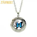 Tafree Винтаж Голубая Бабочка ожерелье насекомых изображение медальон Кулон Шарм Подарки для женщин стекла фото ожерелье Jewelry N467