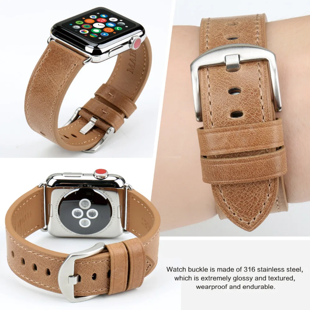 MAIKES аксессуары для часов Apple Watch Band 44 мм 40 из натуральной кожи iWatch ремешок 42 38