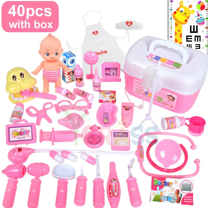 40pcs with bos Доктор игрушки Дети ролевые игры медицина ролевые игры Набор доктора набор медсестры развивающие подарок для детей для девочек 3 года - Цвет: 40pcs with bos