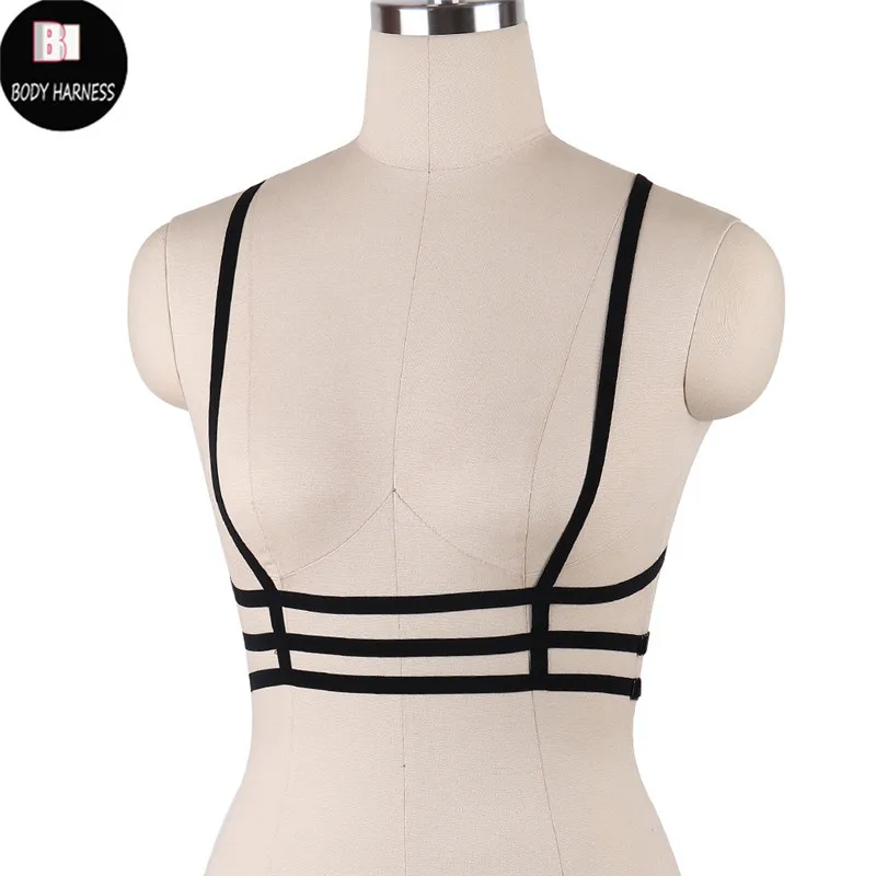 Женская Черная обвязка для тела бюстгальтер клетка УКОРОЧЕННЫЙ ТОПИК Goth одежда