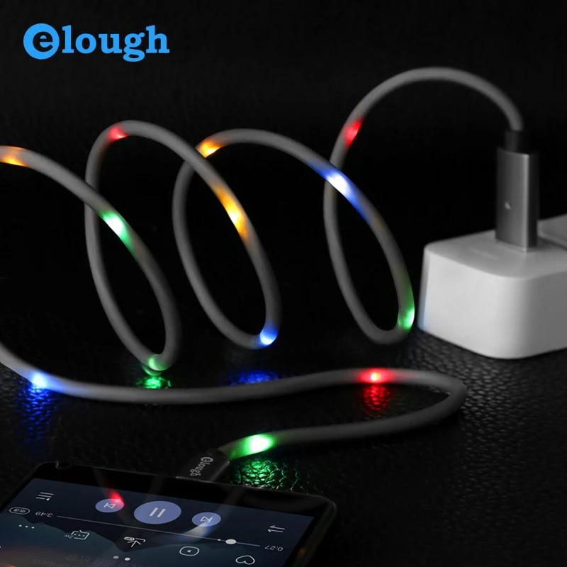 Elough Голосовое управление СВЕТОДИОДНЫЙ свет флэш-кабель для type c micro phone Быстрая
