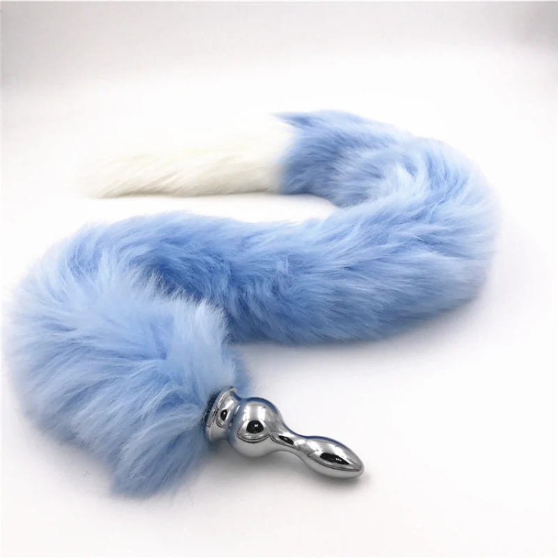 Анальная пробка хвост искусственный животного Фетиш синий/белый анус Пробка из
