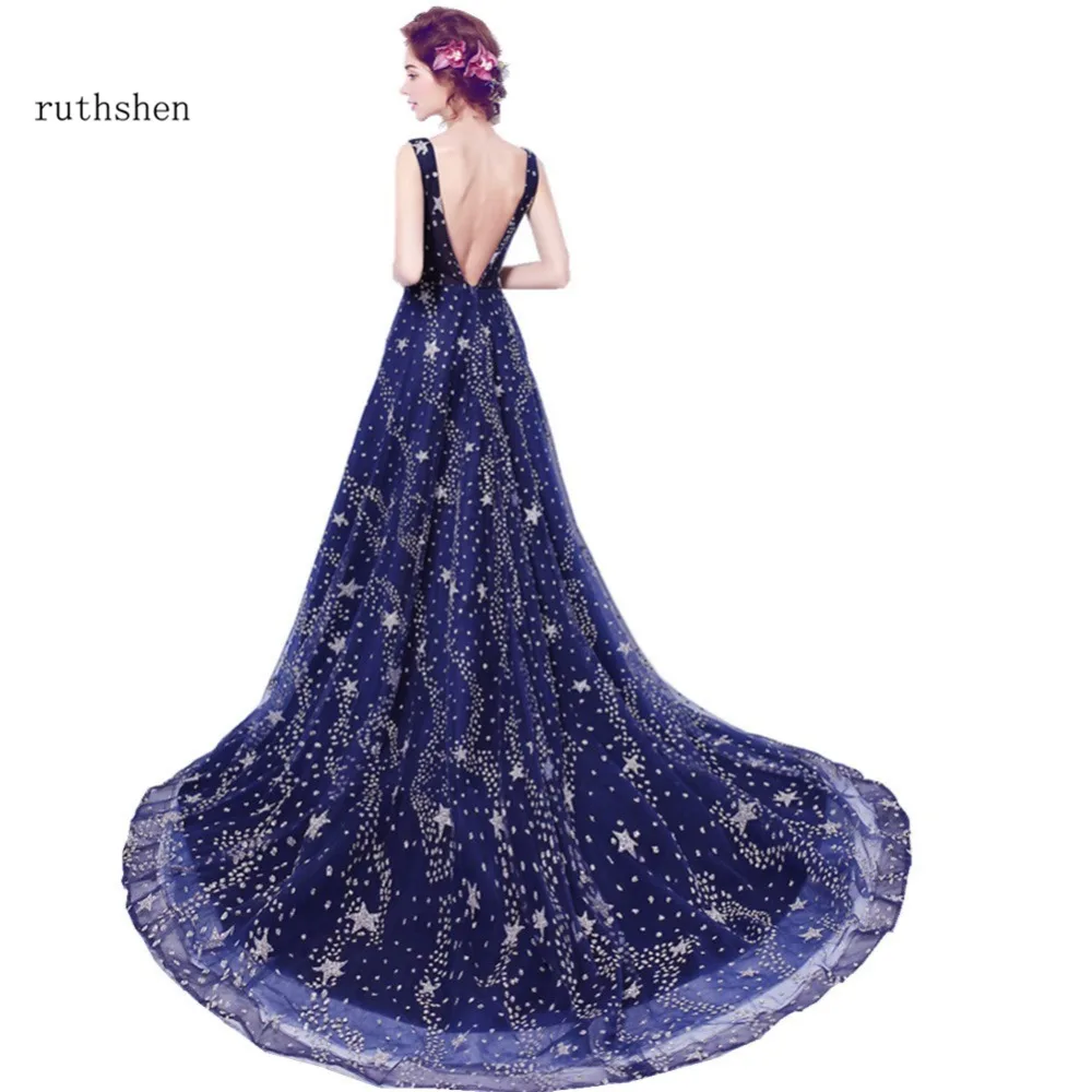 Ruthshen 2020 Горячие Вечерние Платья длинные с открытой спиной украшенные блестками