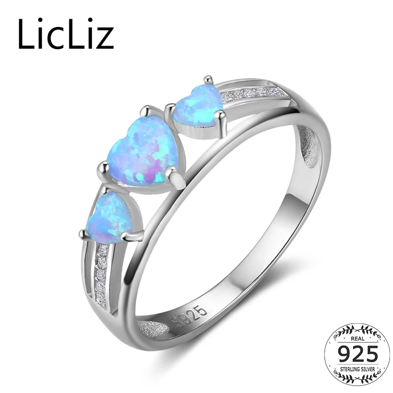 

LicLiz 925 Sterling Silver Opal Rings Wedding Band For Women Cubic Zirconia Heart Rings Promise Pave CZ Eternity Ring LR0375