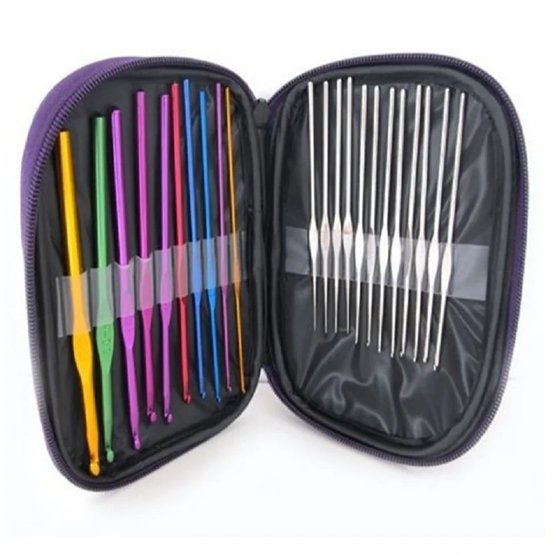 

22pcs / set Sewing Needles Kits Multi Coloured Aluminium Crochet Hooks Knitting Needles Set Weave Craft with Bag