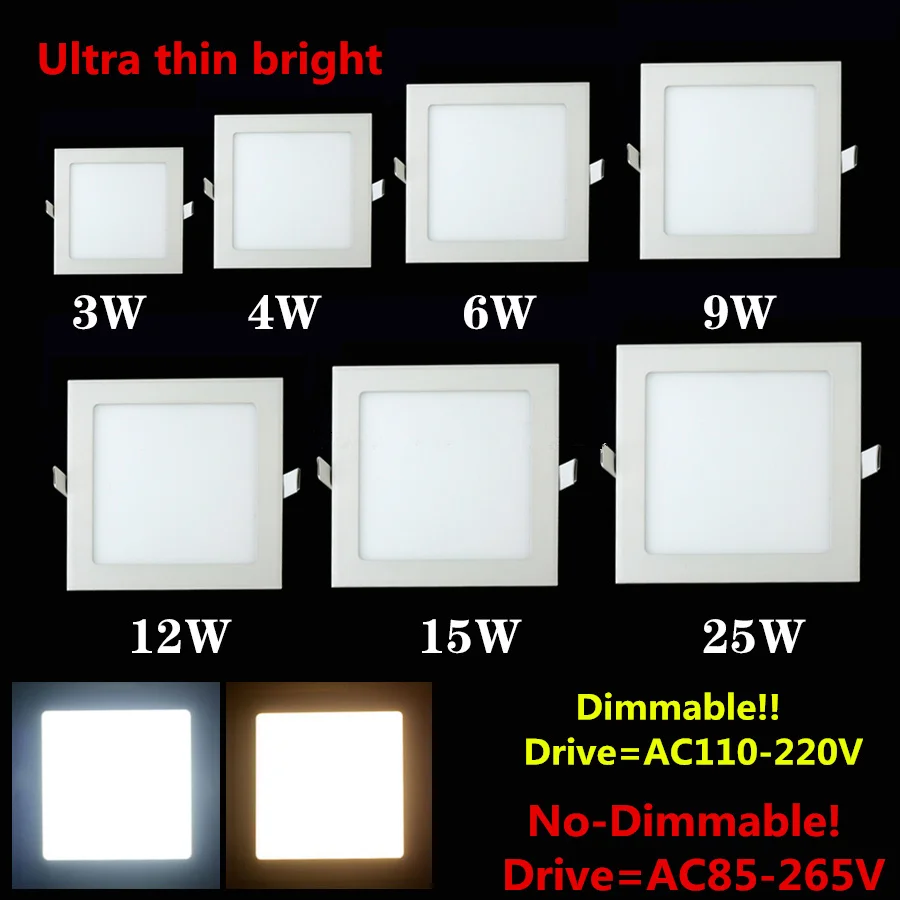 Luz descendente LED de 4W, 6W, 9W, 12W, 15W, 25W, cuadrada/redonda, ultrafina, SMD 2835, controlador de potencia, Panel de luces de techo, blanco frío/Natural/cálido