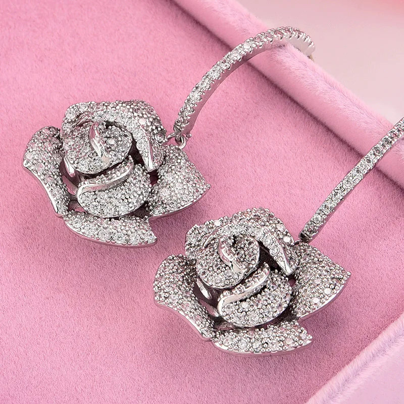 Розовое золото роза цветок Твердые серьги для партии и длина около 4 5