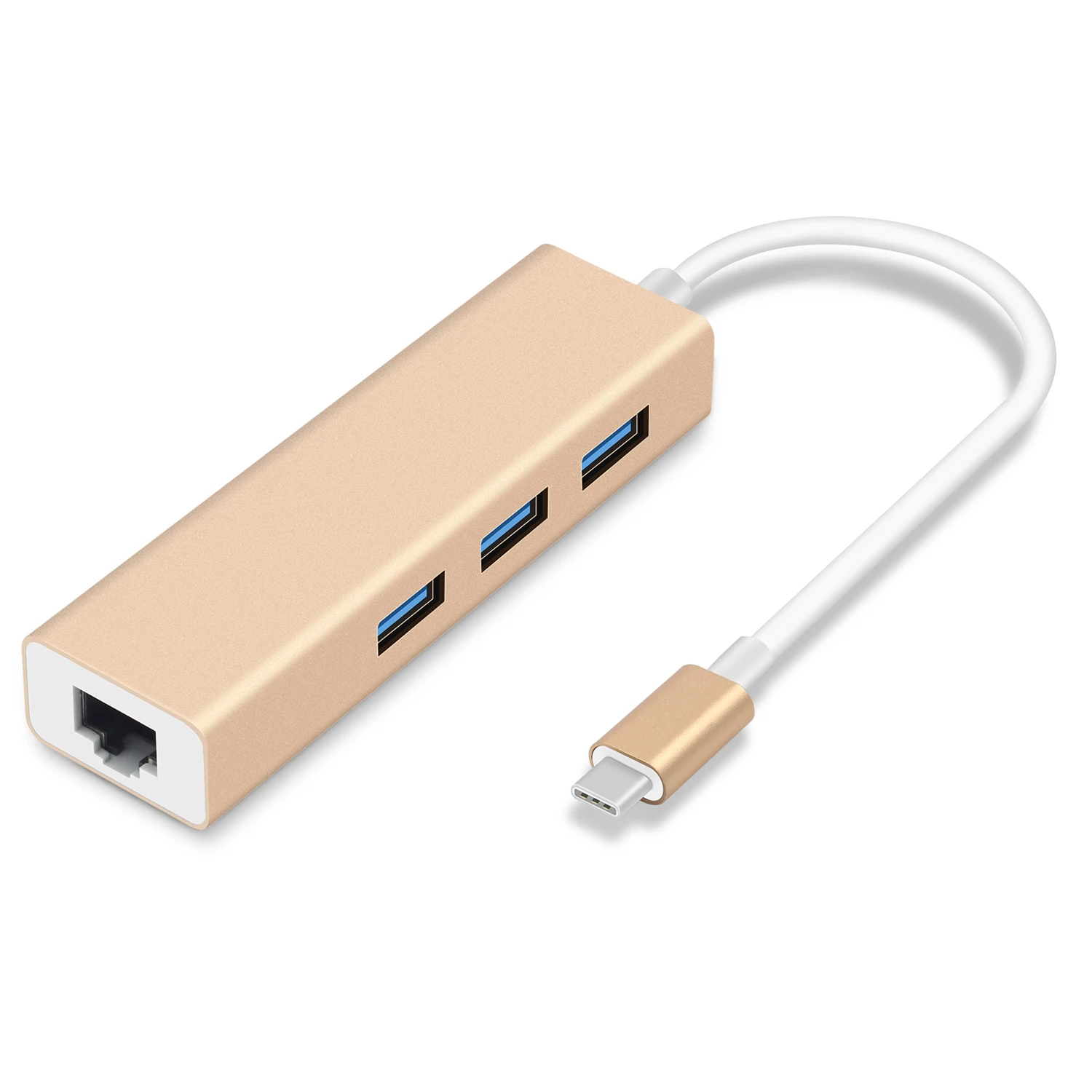 GOOJODOQ USB C Ethernet Rj45 сетевой адаптер 3 Порты и разъёмы концентратор USB Type C 10/100/1000 Мбит/с Gigabit Ethernet USB 3,0 сетевая карта для MacBook - Цвет: Gold