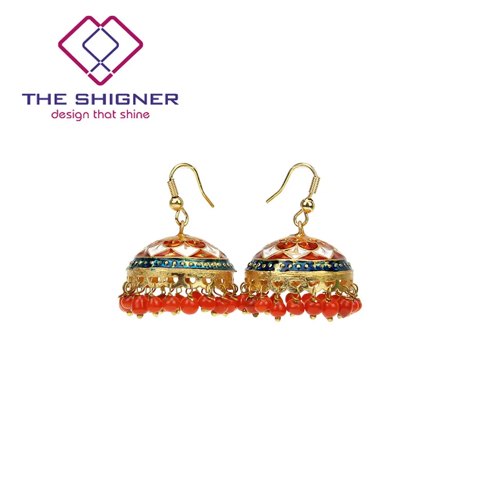 THE SHIGNER индийские традиционные Meenakari эмаль золотой тон Jhumka Jhumki серьги Болливуд стиль ювелирные изделия Висячие Серьги