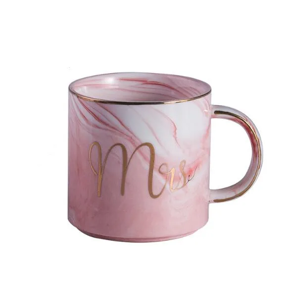 Pink A Классическая мраморная фарфоровая кофейная кружка ручная роспись Керамическая Mr and Mrs чай молоко чашки кафе посуда для напитков Новинка подарки - Цвет: Pink A