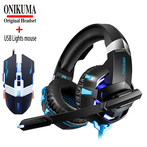 Blue mouse1 Наушники ONIKUMA K2A для компьютера, игровой гарнитуры и ноутбука или планшета, мобильного телефона, Casque Gamer, USB, светящаяся игровая мышь - Цвет: Blue mouse1