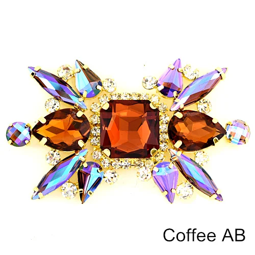 Coffee AB 1 шт много цветов кристалл AB аппликация из стеклянных страз с золотой основой лист аппликация пришить стразы для свадебного платья B3769 - Цвет: Coffee AB