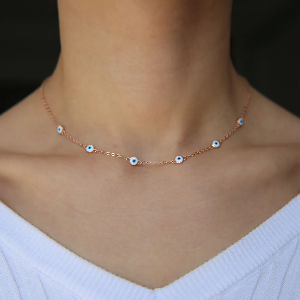 Розовое золото Цвет 6 шт. эмалированный Круглый сглаза шарм звено цепи Турецкий