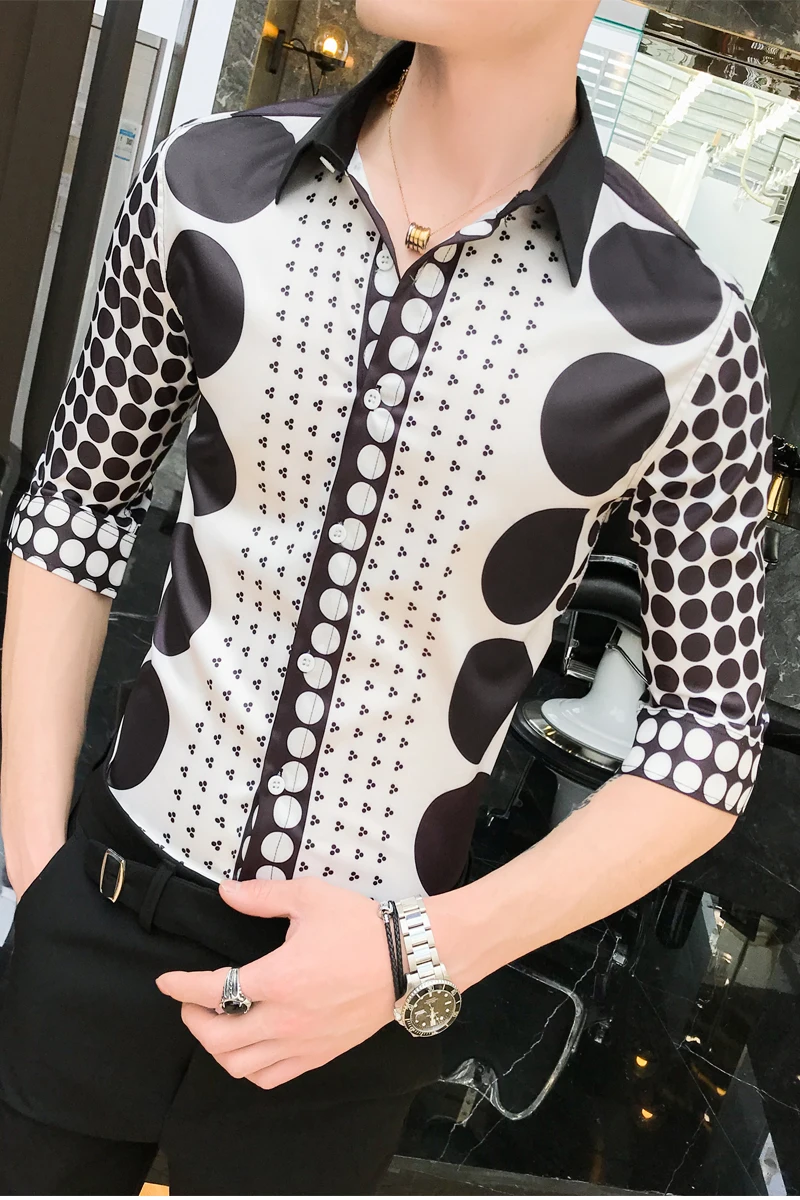 Летнее платье 2019 для мужчин Slim Fit повседневные рубашки Smart s с принтом Roupas Luxo Masculina
