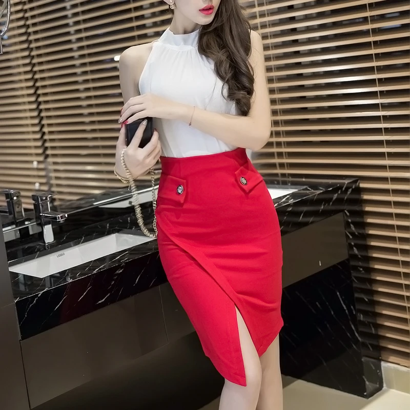 

Новая Женская Формальная юбка, облегающая юбка на пуговицах, до окна, необычная сумка, юбка на бедрах, красная, черная, стандартная юбка