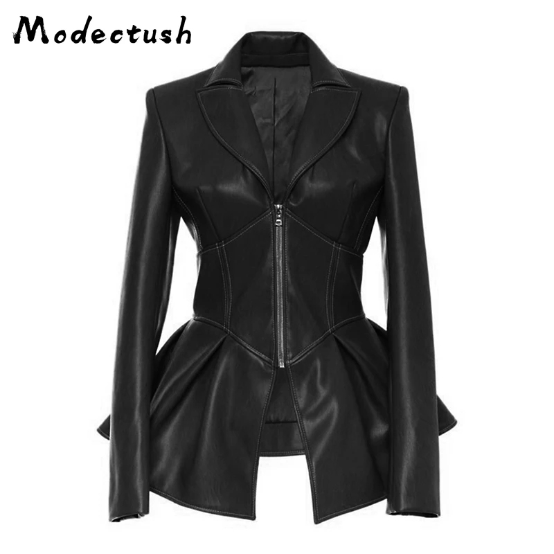Женская Офисная куртка с отложным воротником Modecrush приталенная из искусственной