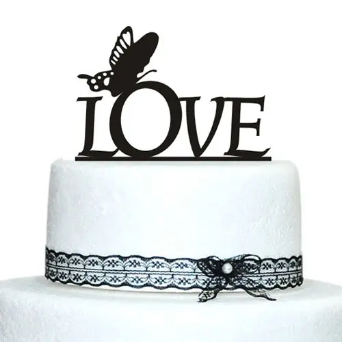 

2PCS Acrylic Cake Topper, Love Wedding Cake Toppers With Butterfly Design, Cake Design Wedding Cake Party Decoration Favors
