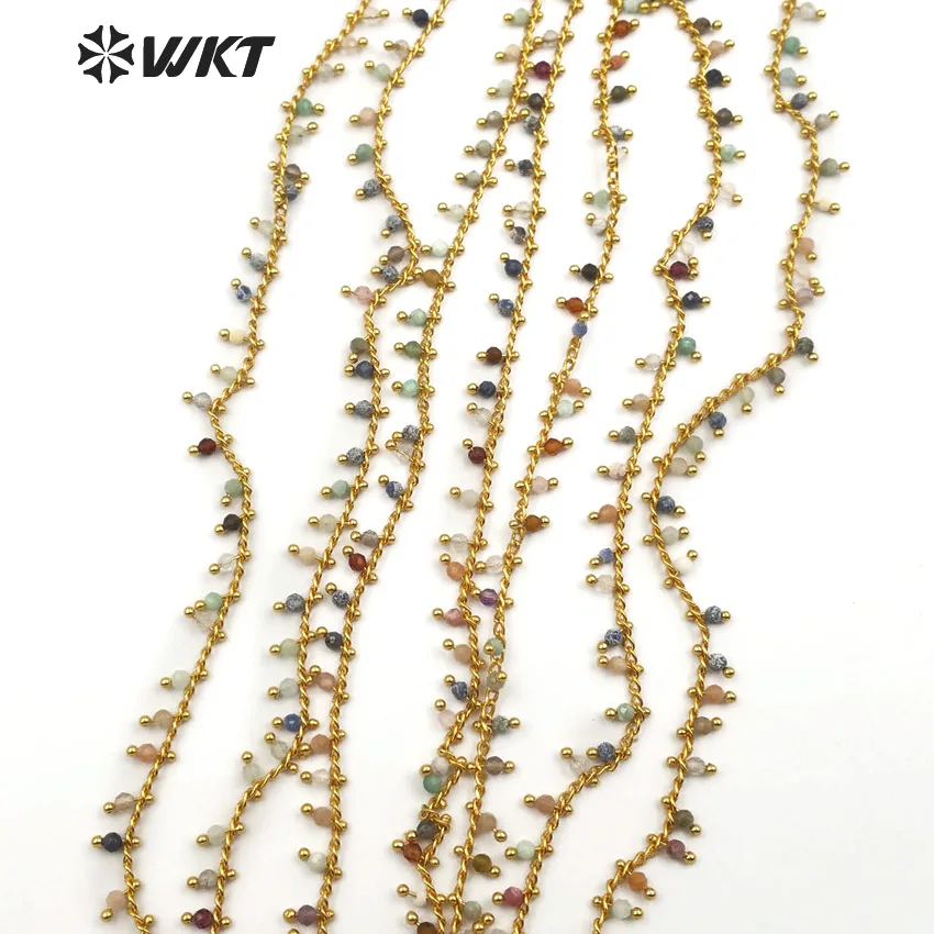 WT-RBC094 WKT Новая пять метров/партия натурального многоцветного камня смешанный с латунной четки цепи ювелирных изделий ожерелье