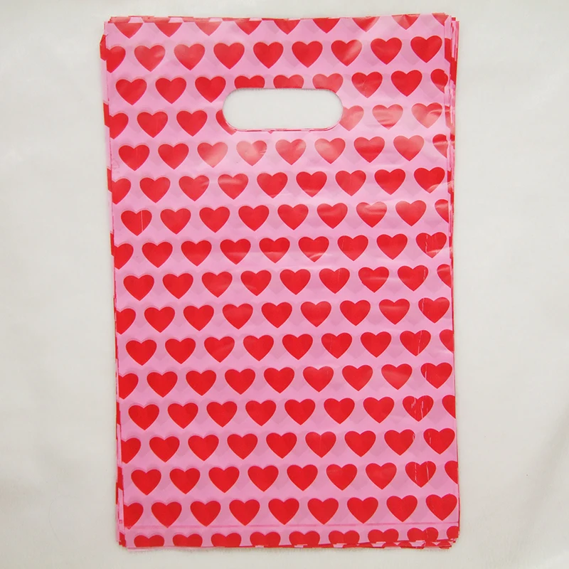 20 шт./лот ярко-розовые пластиковые пакеты с милым сердцем и розовым задним