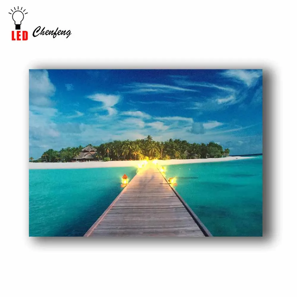 Светодиодные холсты живопись Maldives праздничный отдых с дачей морской пейзаж картина Настенный декор плакат и печать светильник большой размер