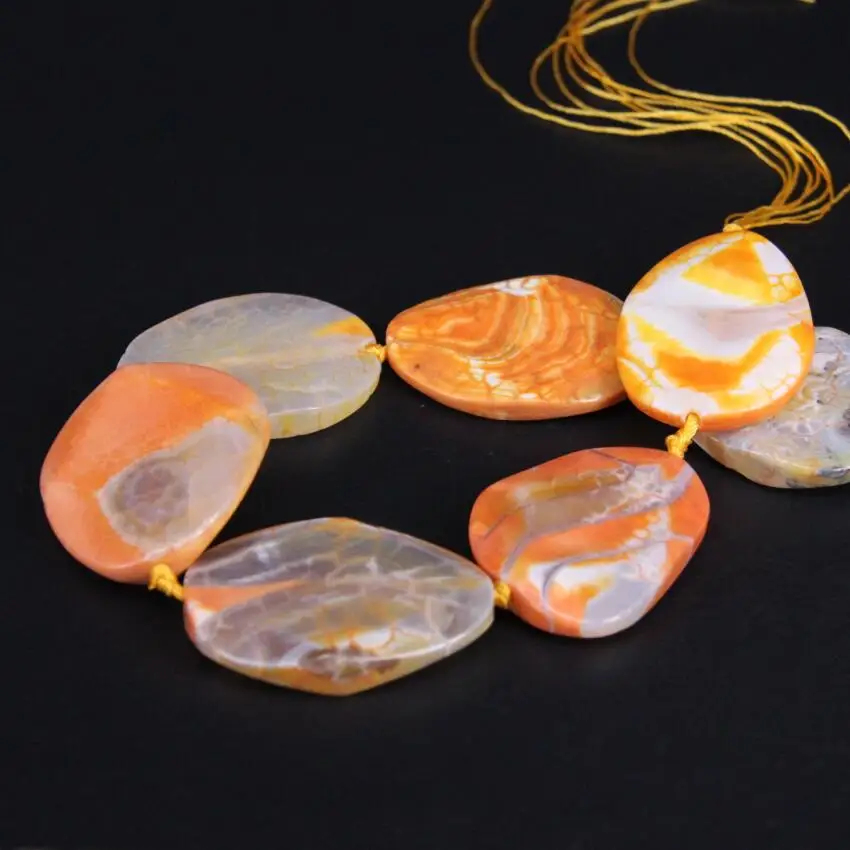 Large Approx8PCS/strand Orange Dragon Veins Raw Agates Faceted Slice Cut Nugget Loose Beads Natural Stone Slab Pendants Jewelry | Украшения